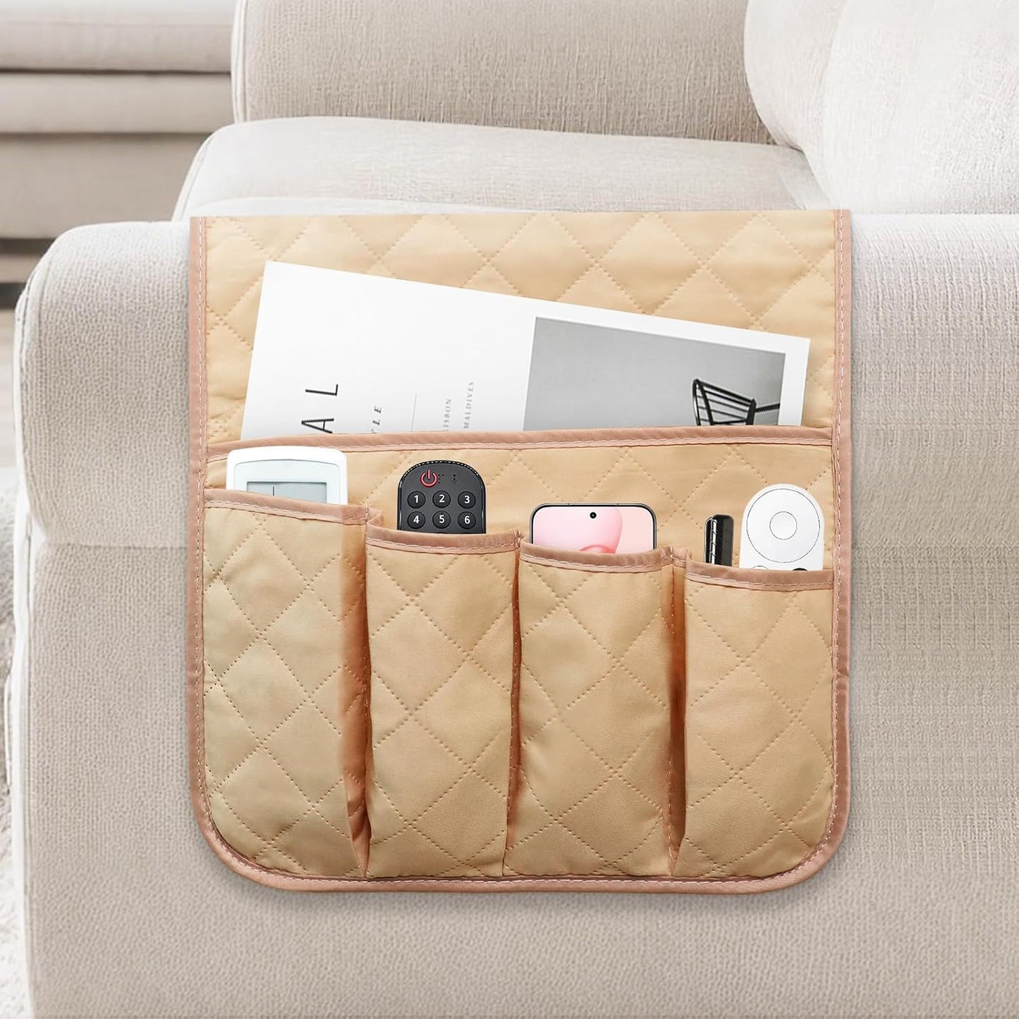 Armchair Caddy for Recliner, Non Slip Sofa Arm Organizer, Sage Green | 5-Pocket Recliner Armrest Organizer, Couch Side Storage Holder for Remotes, Cell Phone, Magazines & Tablets, Machine Washable