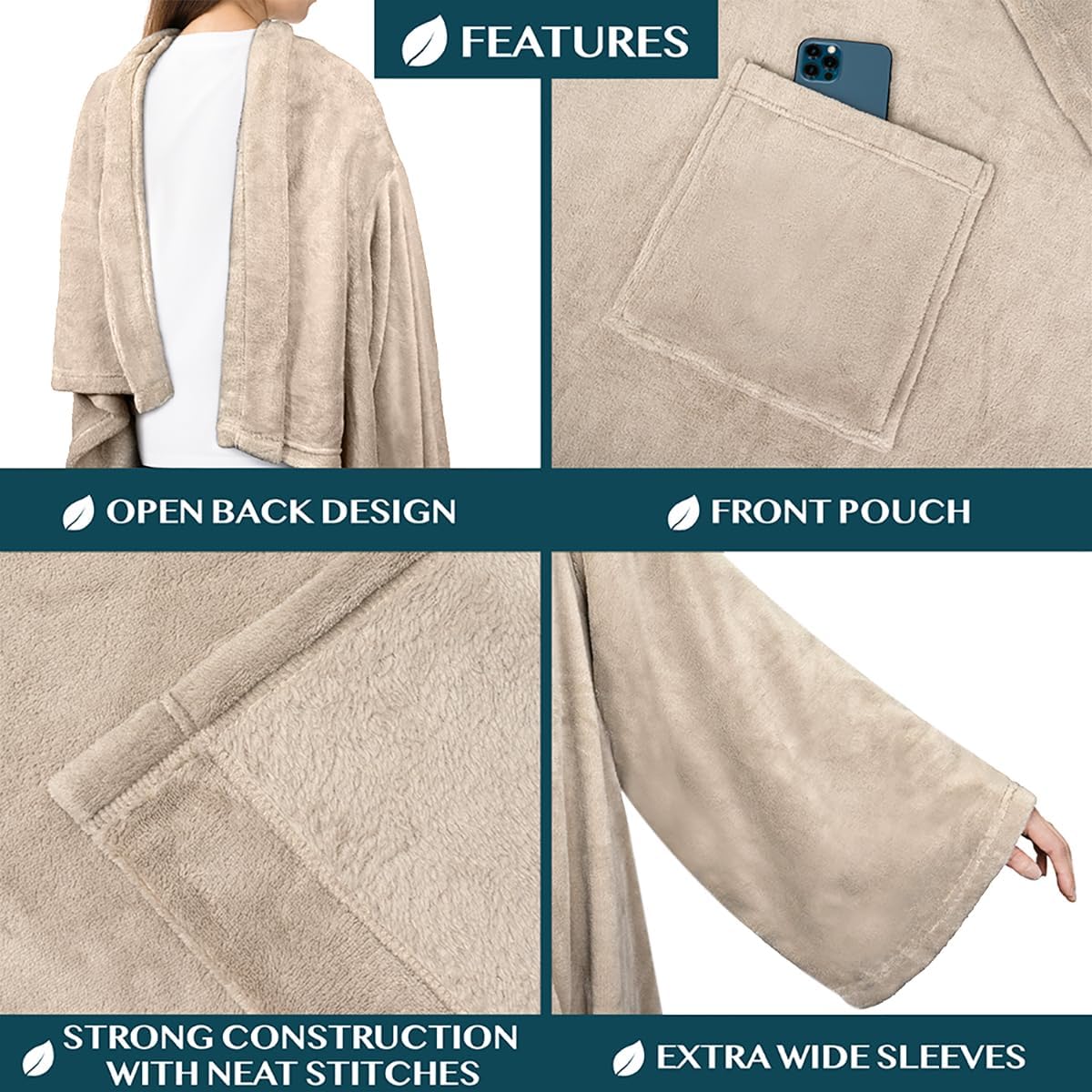 PAVILIA Wearable Blanket with Sleeves for Adult Women Men, Cozy Fleece Warm Wrap Throw with Arms, Gifts for Christmas, Wife