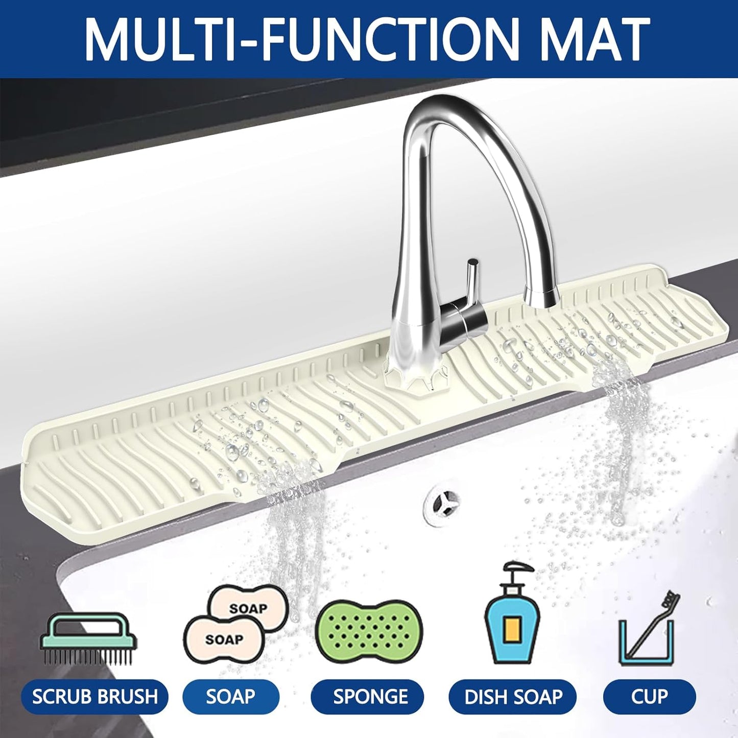 Kitchen Sink Splash Guard Gen2-30" x 6'' Silicone Sink Mat Splash Guard fit for Countertop, Bathroom,Farmhouse,RV by EBIGIC (Grey)