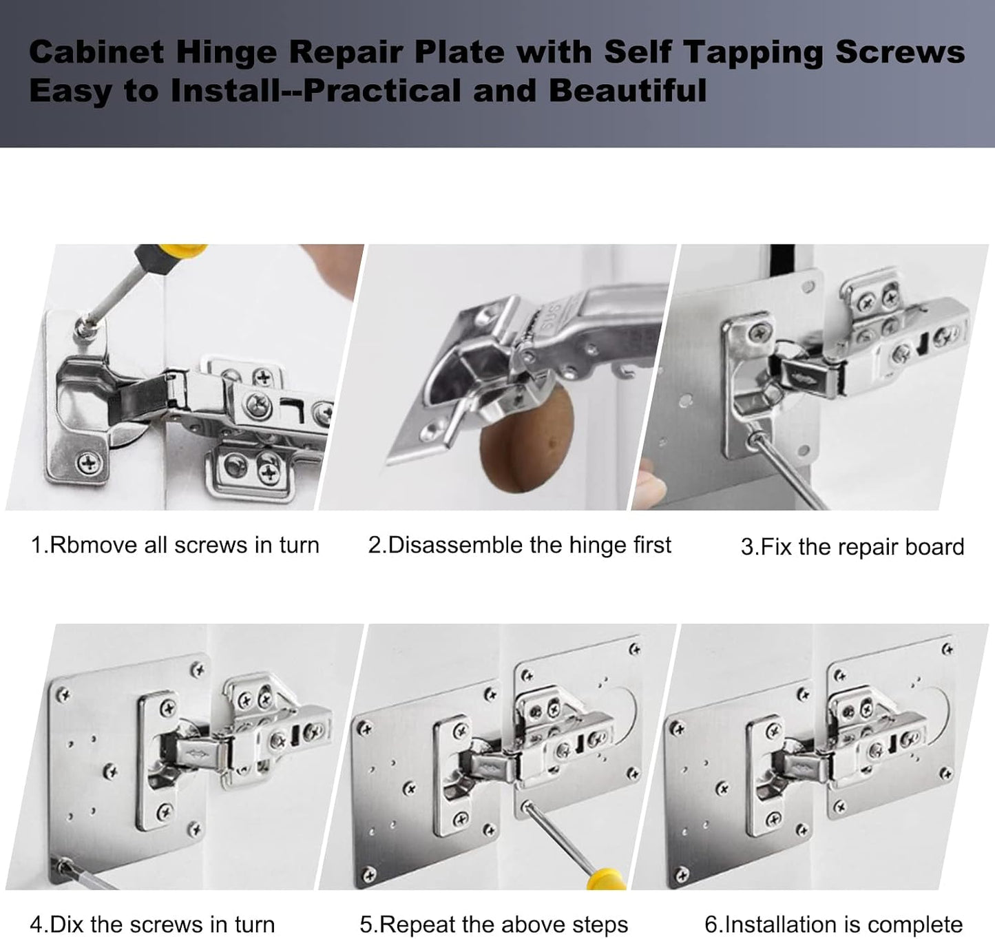 Cabinet Door Hinge Repair Plates, Hinge Repair Fixing Plates Brackets | 6 Pack Metal Cabinet Hinge Repair Replacement Kit, Hinges Repair Fixing Plates Kitchen Cupboard Door Cabinet Large Universal