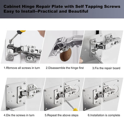 Cabinet Door Hinge Repair Plates, Hinge Repair Fixing Plates Brackets | 6 Pack Metal Cabinet Hinge Repair Replacement Kit, Hinges Repair Fixing Plates Kitchen Cupboard Door Cabinet Large Universal