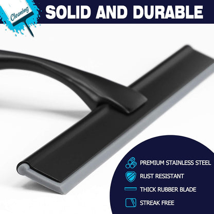 Shower Squeegee, 10-Inch Matte Black Squeegee, All-Purpose Stainless Steel Squeegee for Bathroom, Shower Doors, Mirrors, Tiles and Car Windows - 100% Streak Free