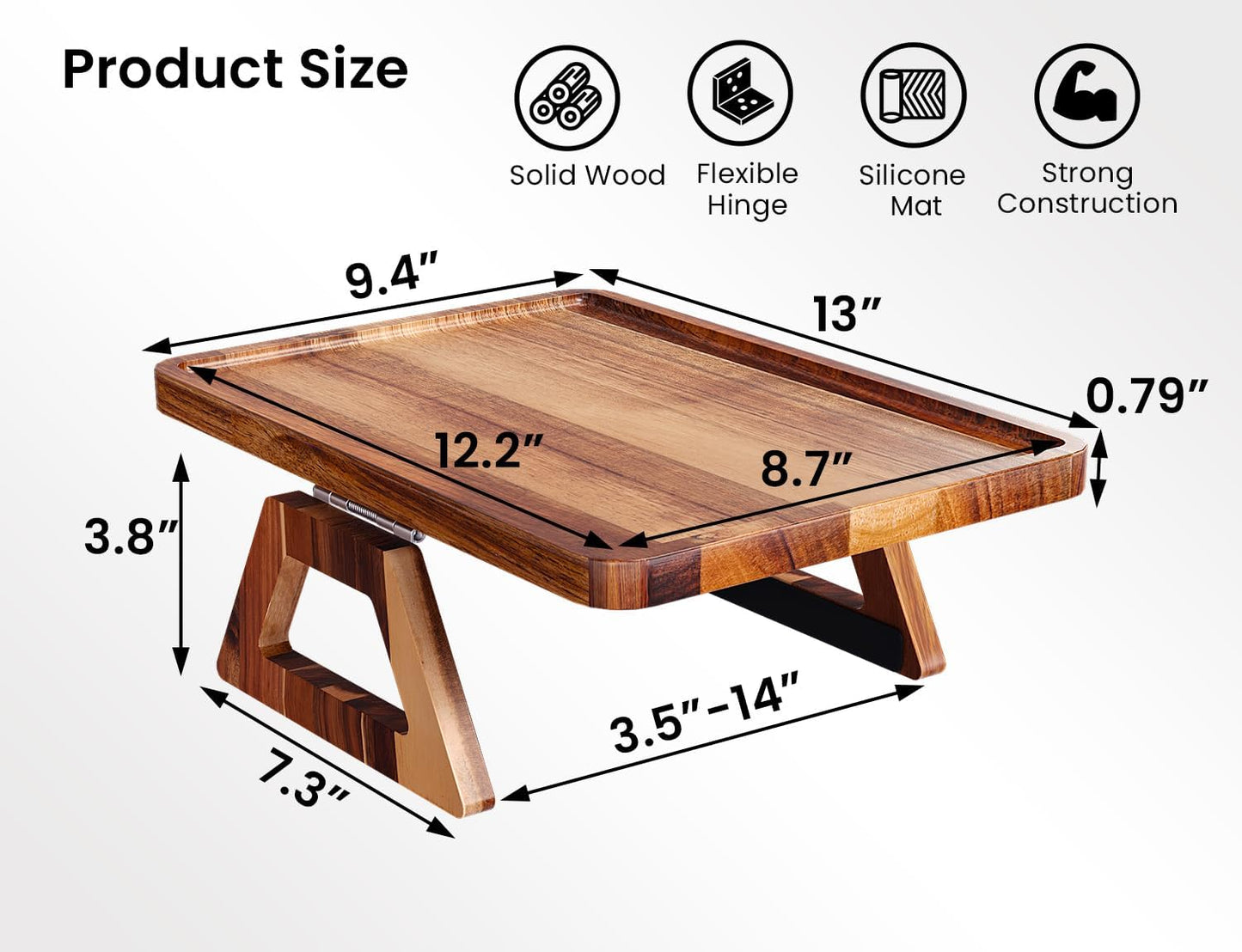 2 Packs Acacia Wood Couch Arm Tray，Folding Sofa Armrest Table | Clip-On Couch Desk,Foldable, Non-slip,No Assembly，for Drinks Snacks Phone，Remote Control