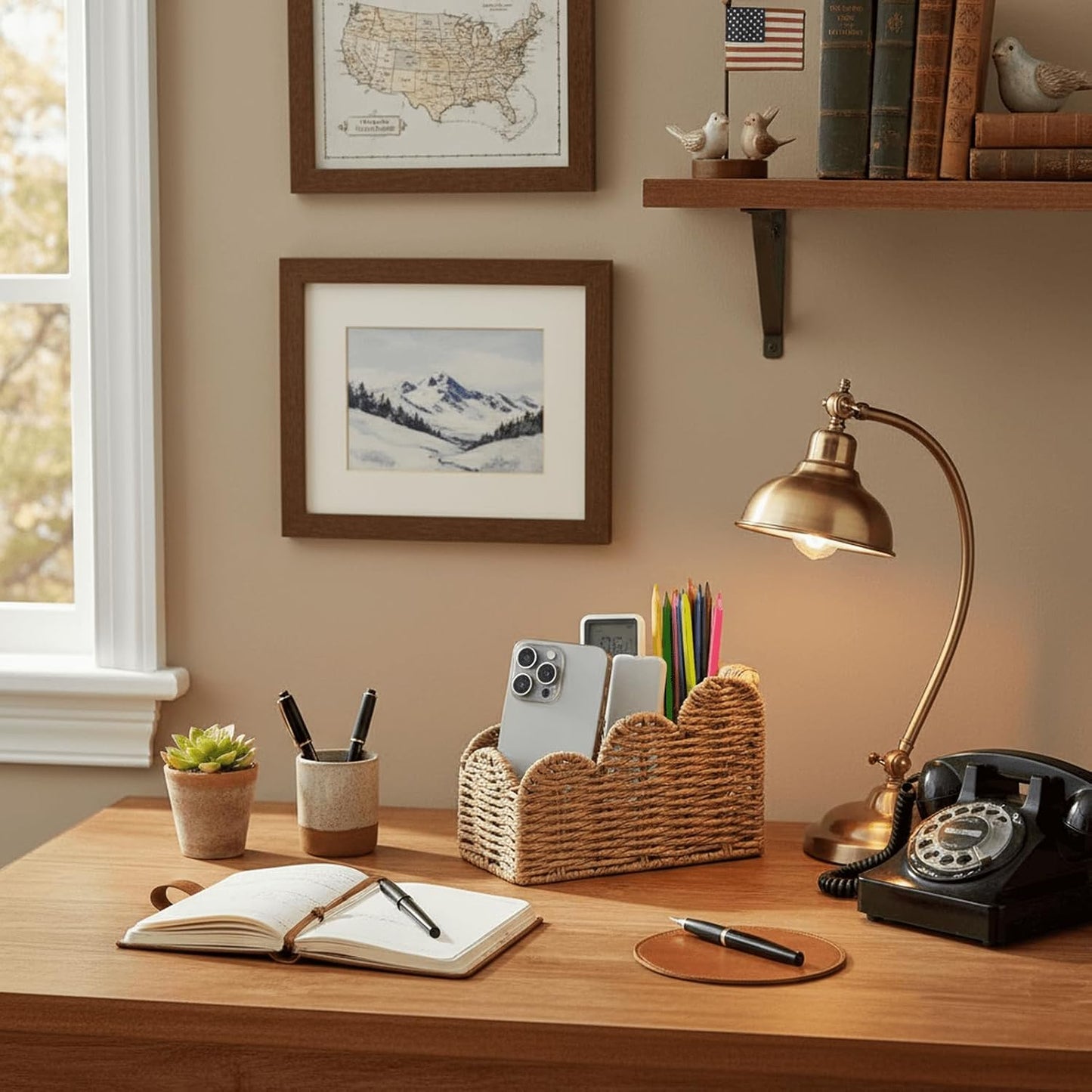 CubesLand Bedside Table Desk Organizer Caddy, Remote Pen&Pencil Holder Cup | Makeup Brush Holder w/Scalloped Perfect for Home, Office Desk, Living Room Table Decor, 3 Slots Neutral