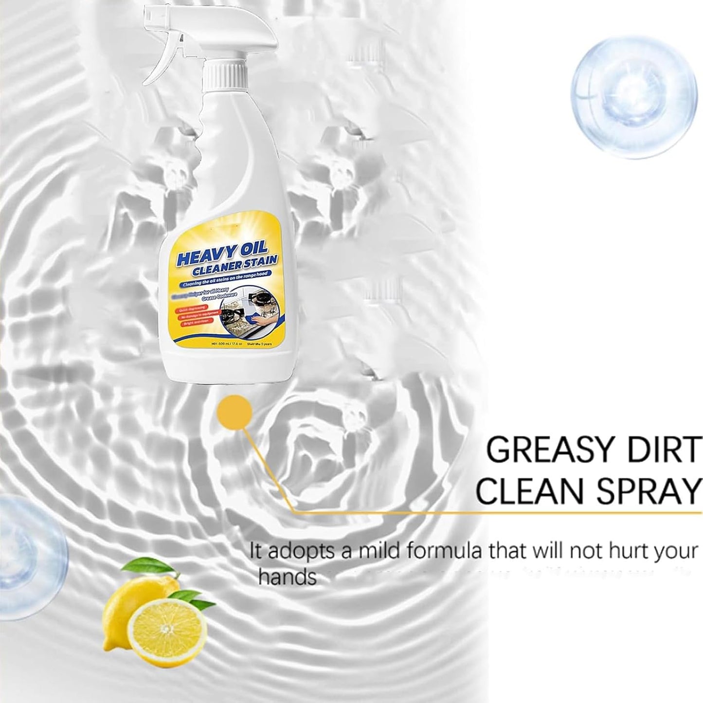 Heavy Oil Cleaner Stain, Multi-Purpose Cleane- 500ml Effective Multi-Purpose Cleaner, Heavy Oil Cleane with Spray Nozzle Spray & Towel for Kitchen, Household, Oven, Stove, Range Hood, Sink