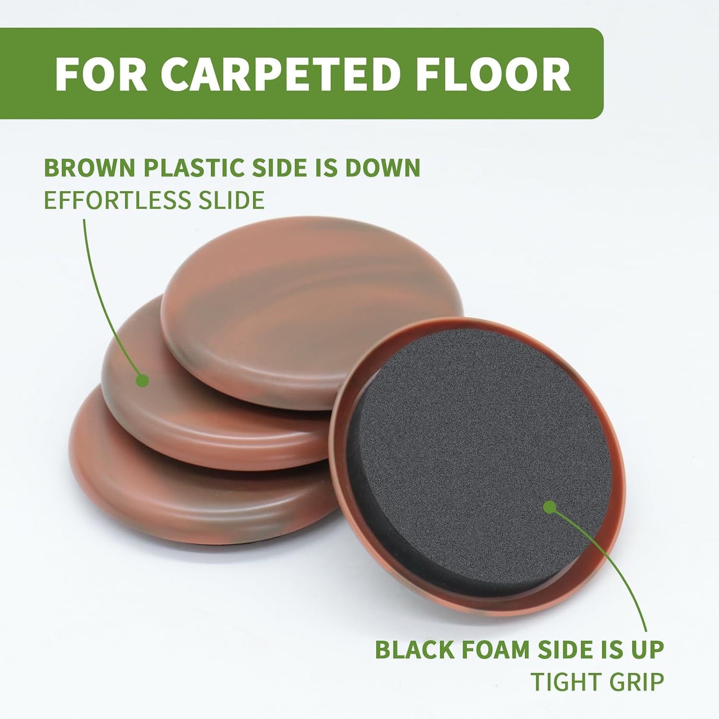 Furniture Sliders for Carpet 8 PCS - 3 1/2" Beige | Furniture Moving Sliders, Chair Leg Floor Protectors, Carpet Sliders for Furniture - Move Your Furniture Easily & Safely