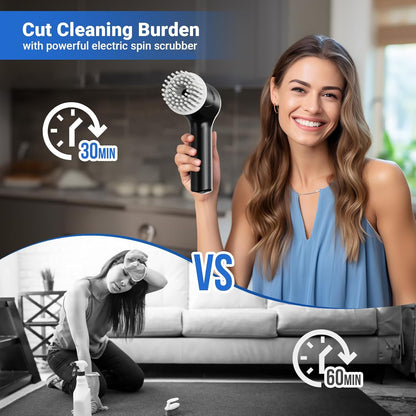 PUFTEM Electric Spin Scrubber, Cordless Shower Scrubber | Battery Level Display, Dual Speed, 6 Replaceable Brush Heads, IPX7 Waterproof, Long Runtime, Tub, Tile & Sink Cleaning