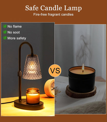 Candle Warmer Lamp Electric Timer - Candles Wax Warmers Glass Lamps for Jar Candles Burner No Flame Scented Melting Warming Lantern Adjustable Height Dimmable Light with 2 Bulb for Home Living Bedroom