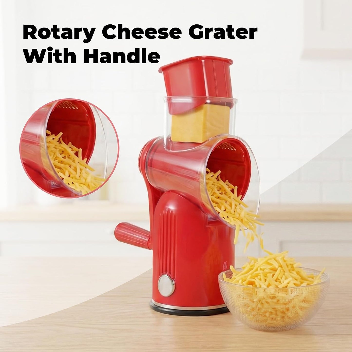 Rotary Cheese Grater Manual Hand Crank with 5 Blades & Suction Base, Kitchen Vegetable Shredder Slicer for Veggie, Nuts, Fruit, Cream