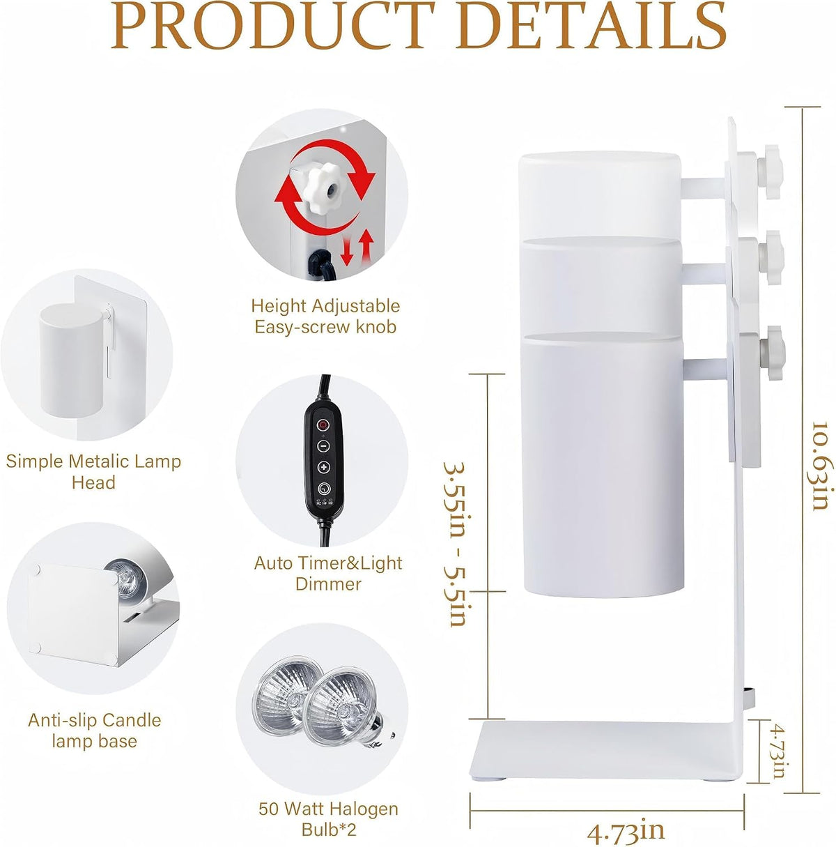 MOAFINA White Candle Warmer Lamp with Timer,Height Adjustable Dimmable