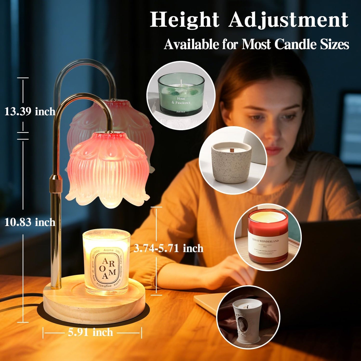 Fragrance Candle Warmer Lamp with 2 Bulbs Electric Candle Warmer with Timer & Dimmer for Home Decor