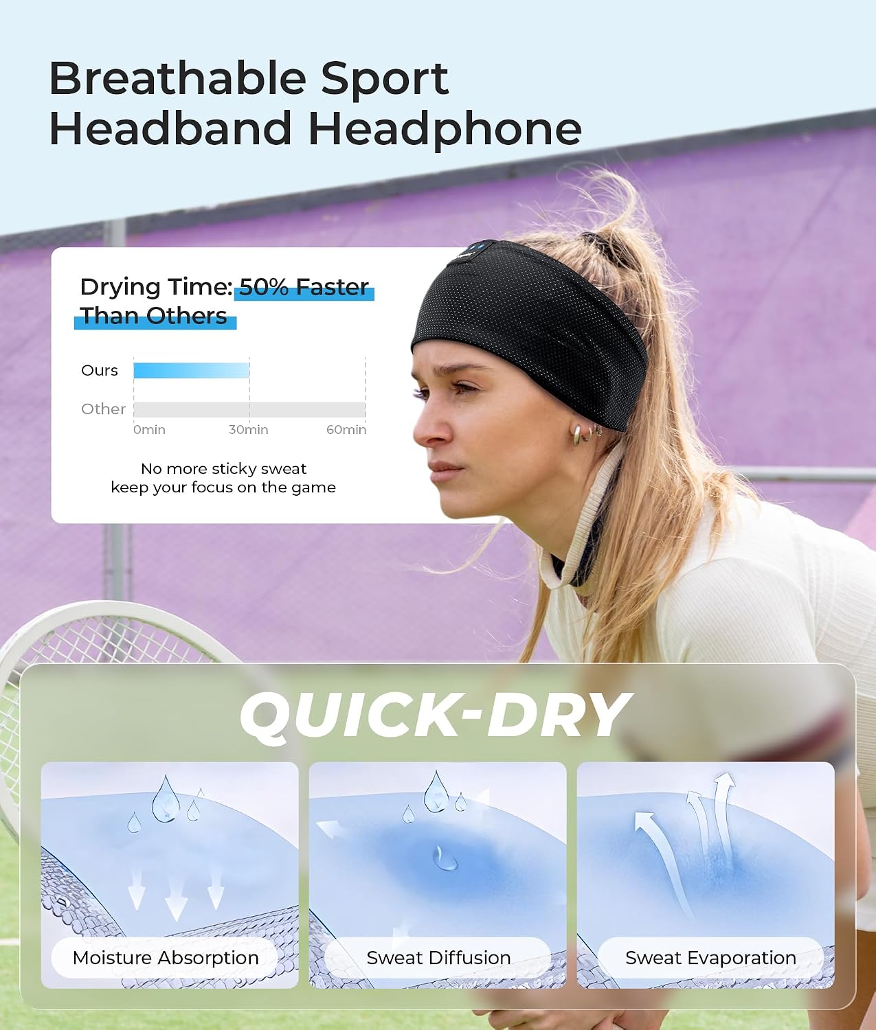 ink-topoint Sleep Headphones Bluetooth Headband, Wireless Sports Earphones | Sleeping Headphone for Side Sleepers with HD Stereo Speakers Breathable Headbands for Running, Yoga, Travel, Women&Men