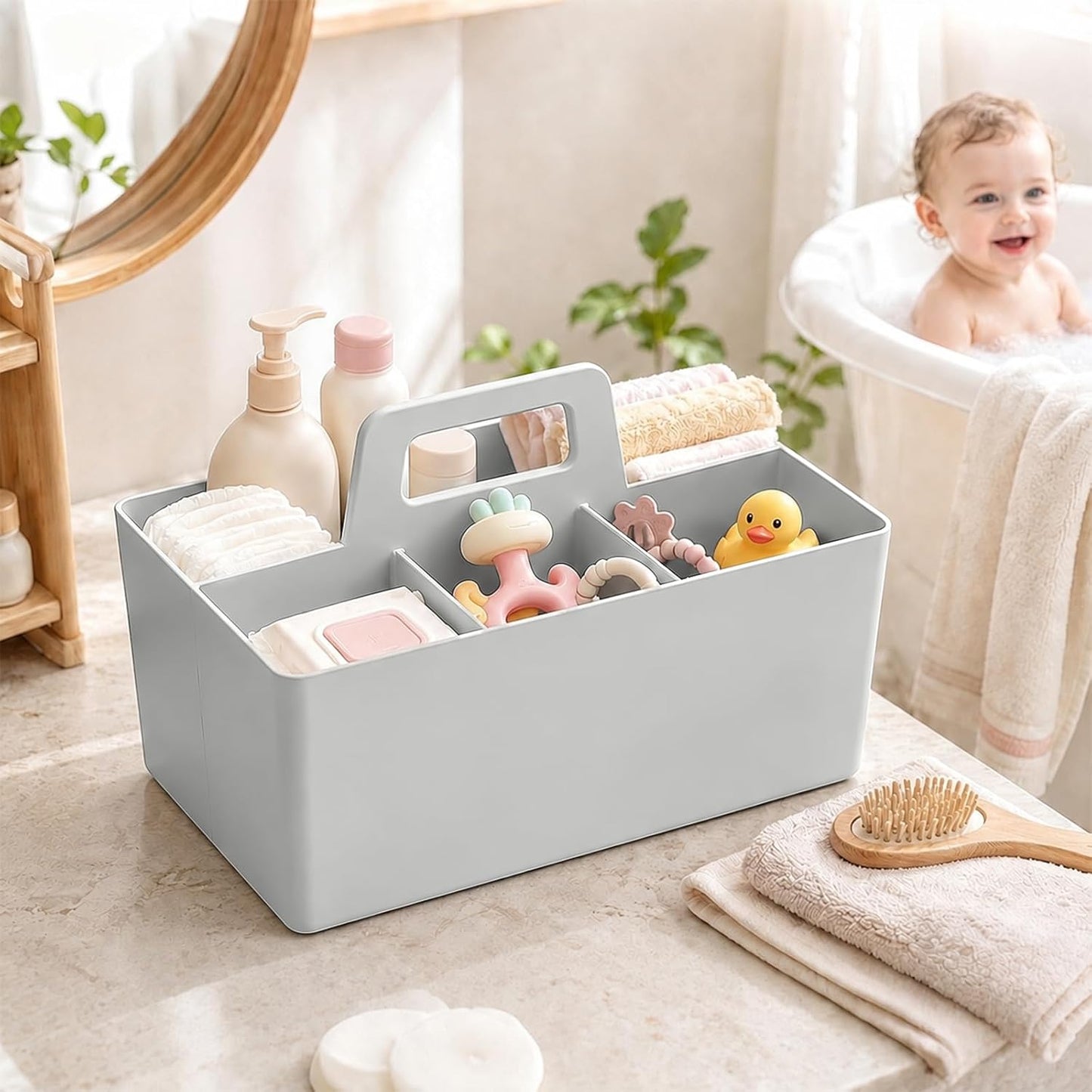 Anyoifax Portable Shower Caddy with Removable Compartment, Large Gray | Plastic Shower Basket Bathroom Caddy Organizer with Handle, College Dorm Storage, Baby Bath Essential, Cleaning Supply Caddy