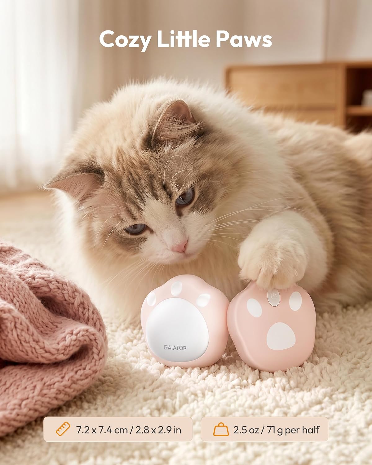 Gaiatop Hand Warmers Rechargeable, 2 Pack Pocket Warmer Cute Cat Paw | Magnetic, 3 Levels, Reusable Portable Electric Heater, Travel Essentials, Stocking Stuffers, Gifts for Women, Men, Cat Lover