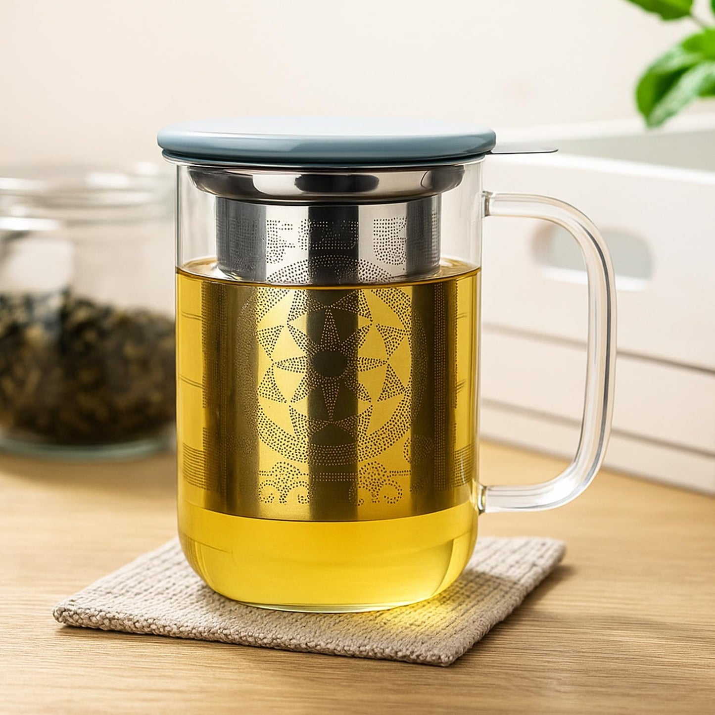 Aquach 18oz Glass Tea Cup with Infuser and Lid, Clear Borosilicate Mug | Dishwasher Safe, Borosilicate Glass, Single Walled, Stainless Steel Infuser, Ceramic Lid
