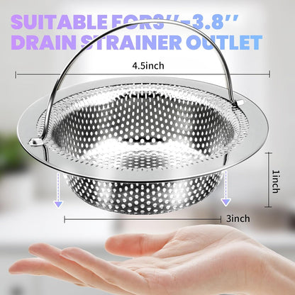 2 Pack Kitchen Sink Drain Strainer with Handle, Stainless Steel Large Kitchen Sink Drain Basket Food Catcher, Outer Diameter 4.5 Inch, Rust Free
