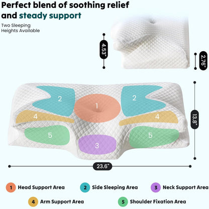 NEWBULIG Cervical Neck Pillow, Ergonomic Contour Memory Foam and Detachable Roll Pillow for Neck Pain Relief Side Back Stomach Sleepers with Cooling Breathable Cover