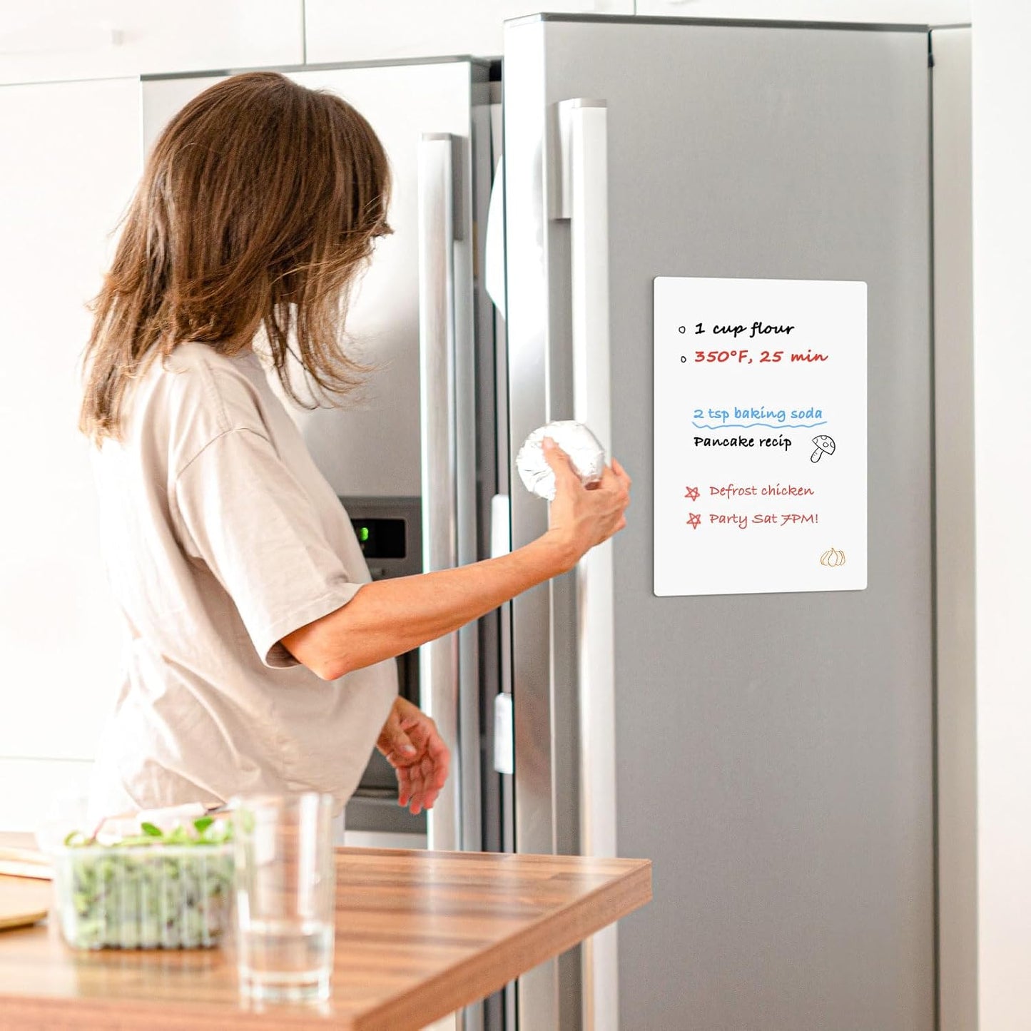 Magnetic Dry Erase Whiteboard for Fridge, 12"x8" Small White Board for Refrigerator, Grocery List & Meal Planner Kitchen Organizer with Stain Resistant Technology, Includes 3 Markers & Eraser