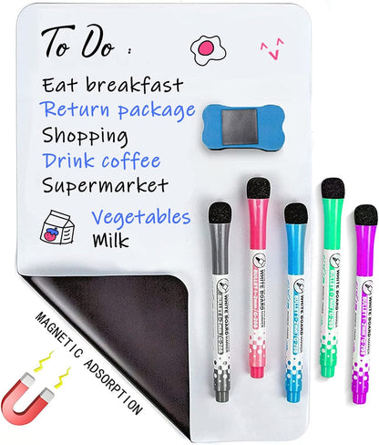 INMORVEN Small White Board Dry Erase Menu Planner, 8"x6" Magnetic Small Dry Erase Board for Fridge Grocery List, Refrigerator White Boards to Do List, with Markers and Eraser