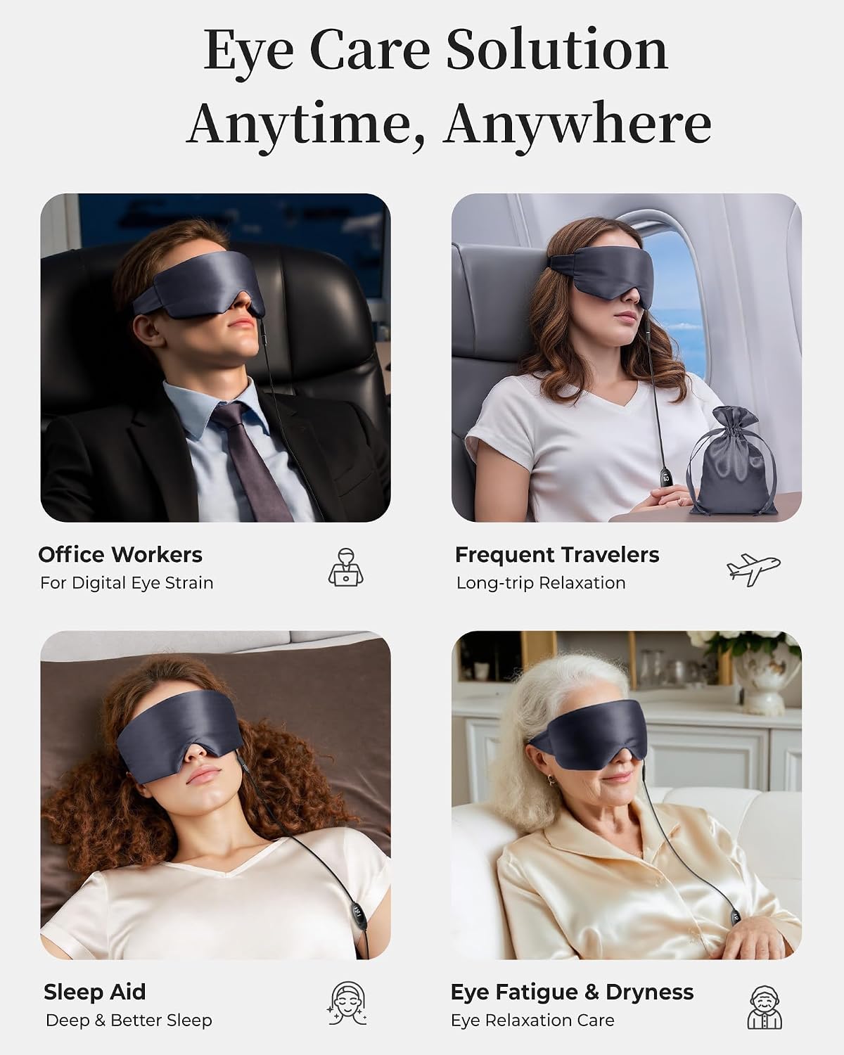 Heated Eye Mask for Dry Eyes, USB Powered Silk Warm Compress for Eyes | Electric Eye Heating Pad with 3 Heat Levels & 4 Timer, Washable Dry Eye Mask for Blepharitis, Stye, MGD, Sinus Pressure, Blue