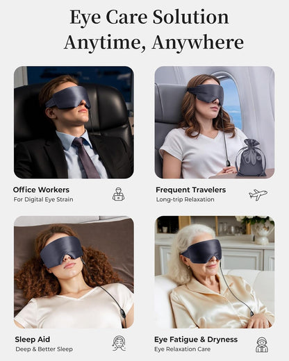 Heated Eye Mask for Dry Eyes, USB Powered Silk Warm Compress for Eyes | Electric Eye Heating Pad with 3 Heat Levels & 4 Timer, Washable Dry Eye Mask for Blepharitis, Stye, MGD, Sinus Pressure, Blue
