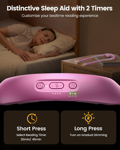 Glocusent Neck Light with Timer, 100 Hours Book Light for Bedtime Reading | Neck Reading Light, 3-Color, 5 Brightness, Bendable, Ergonomic, 1600mAh, Rechargeable, Eye Care, Sleep Aid, Travel Lock, Gift