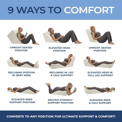 Contour BackMax - Foam Bed Wedge Sleep Support System + Neck Pillow - 4-Piece Full Body Support - Optimal Angle for Better Posture - Leg & Knee Elevation - 9-in-1 Adjustable Design - 20” Standard