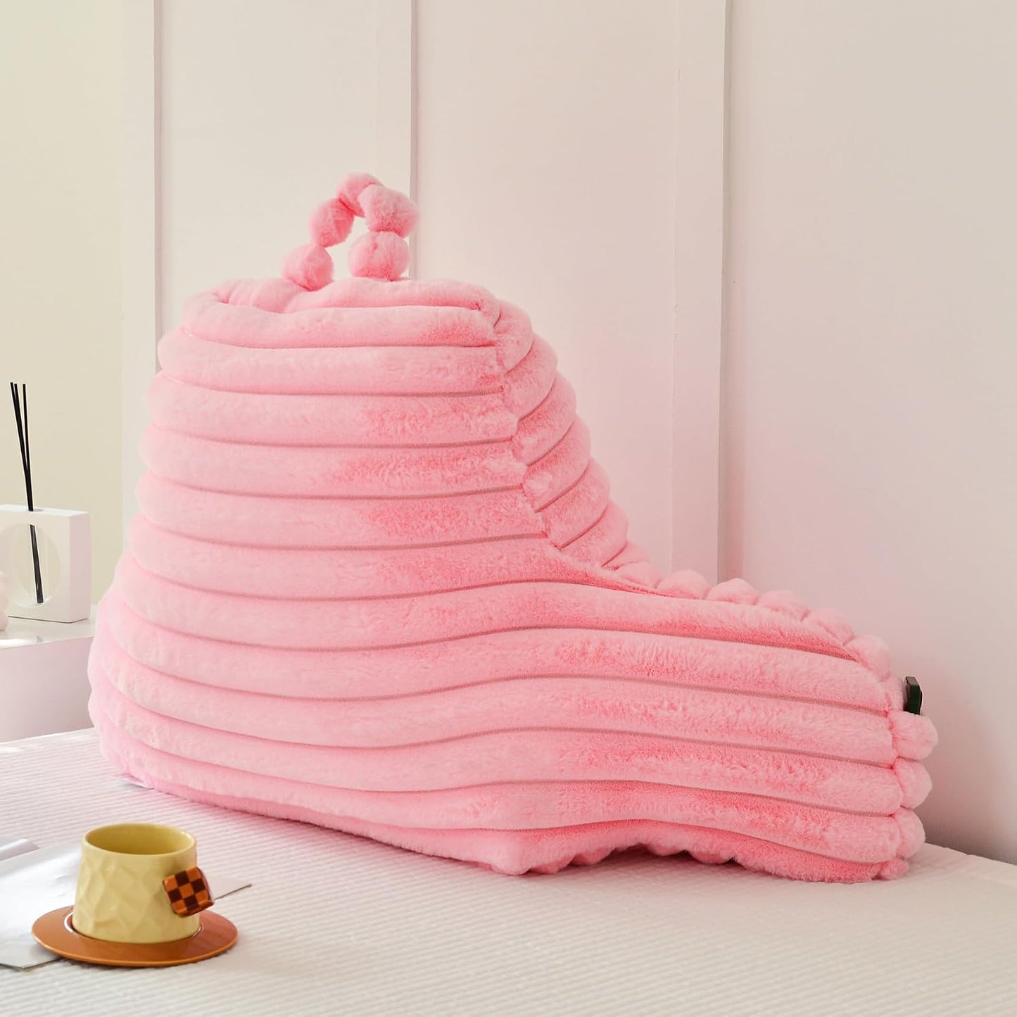 Large Reading Pillow for Adults, Back Support Pillow for Sitting Up in Bed with Arms, Couch for Lounging Bedrest, Pink