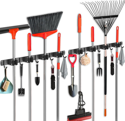 Mop and Broom Holder Wall Mount, Upgraded Broom Hanger Wall Mount, Stainless Steel Broom Organizer for Closet Garage Laundry Room Kitchen Wall Decor(3Racks 4Hooks Black)