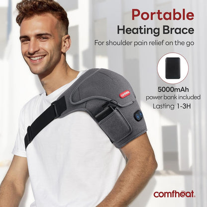 Cordless Shoulder Heating Pad with Massager for Pain Relief | Rotator Cuff Frozen Shoulder Brace Vibration Heated Shoulder Wrap, 5000mAh Battery Powered 1-3H Hot Compress for Men & Women