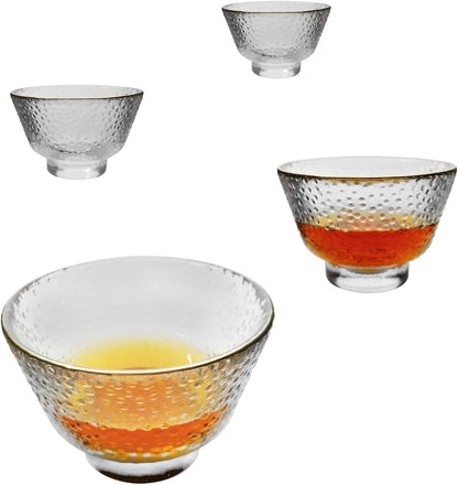 Glass Filtering Tea Maker Teapot with a Warmer and 6 Double-walled Tea Cups Set (Heating base, Standard)