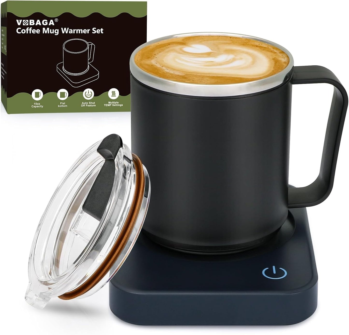 VOBAGA Coffee Mug Warmer Set with Auto Shut Off, 15 oz Coffee Mug Gift Set & 3 Temperature Settings Home Office Desk Accessories Valentine's Day Gift