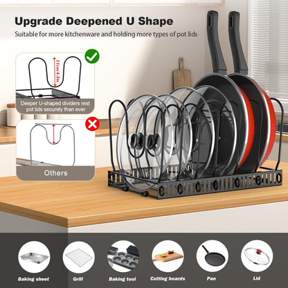 Housolution Pot and Pan Lid Organizer Holder Storage Rack, Black | 12"-23" Expandable, 14 Adjustable Dividers, Sturdy Metal Construction, Easy Assembly