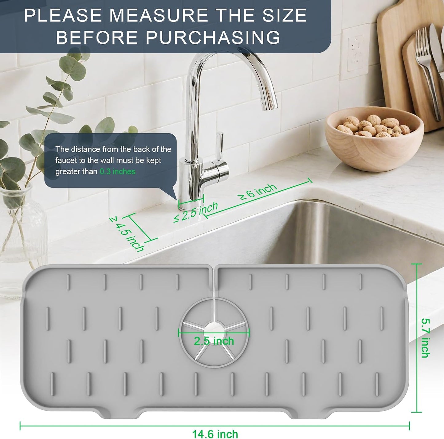 Kitchen Sink Splash Guard Silicone Faucet Mat for Kitchen Sink Grey | Sink drain pad behind faucet, Sink rubber mat around faucet guard & draining mat, bathroom sink protector Water Catcher Mat