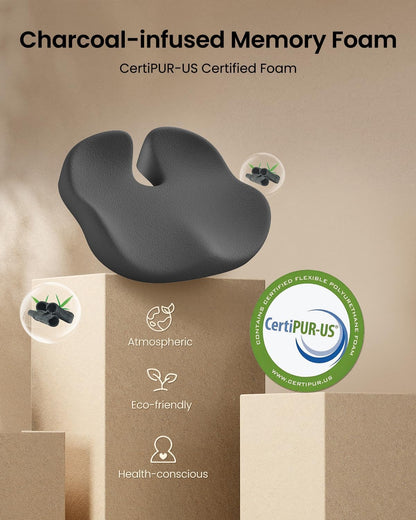 ProtoArc Seat Cushion, Office Chair Cushion for Sciatica, Black | Coccyx Cushion, Ergonomic Memory Foam Seat Cushion for Car, Home, Pressure Relief Pad for Hip, Tailbone, All Day Comfort
