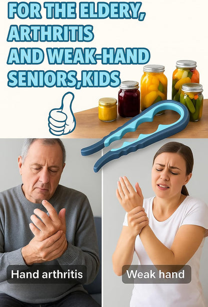 Jar Opener Bottle Opener and Can Opener for Weak hands - Seniors with Arthritis and Anyone with Low Strength - Mutil Jar Opener Get Lids Off Easily - Blue and Grey