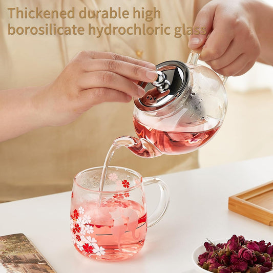 DOPUDO Small Glass Teapot with Infuser, 18 oz 530ml Borosilicate Tea Kettle