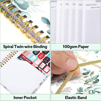 Thboxes A5 Weekly Planner Notebook, 52 Week Undated Journal for Women, Pink