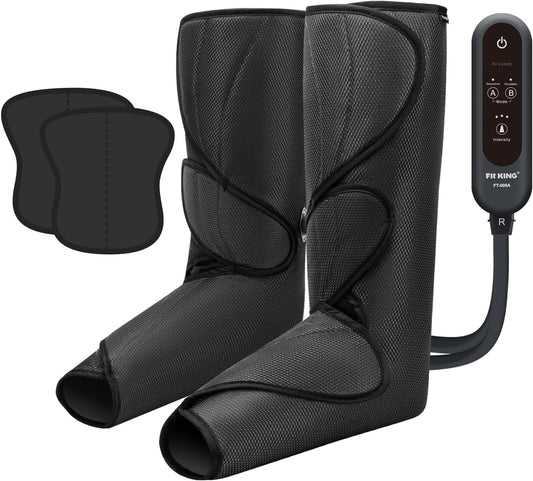 FIT KING Leg Massager for Circulation and Pain Relief, Air Compression Leg and Foot Massager to Relieve Pain Swelling Edema with 2 Size Extensions- Great Gift for Wife Mom and Dad