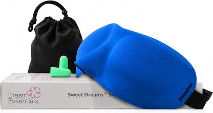 Dream Essentials Sweet Dreams Contoured Sleep Mask Kit, Royal Blue Eye Mask for Sleeping with Travel Pouch, Earplugs, Lash Space, Quick Release Strap, Light Blocking Travel Accessories Gift Set | Royal Blue contoured sleep mask kit with pouch, earplugs,