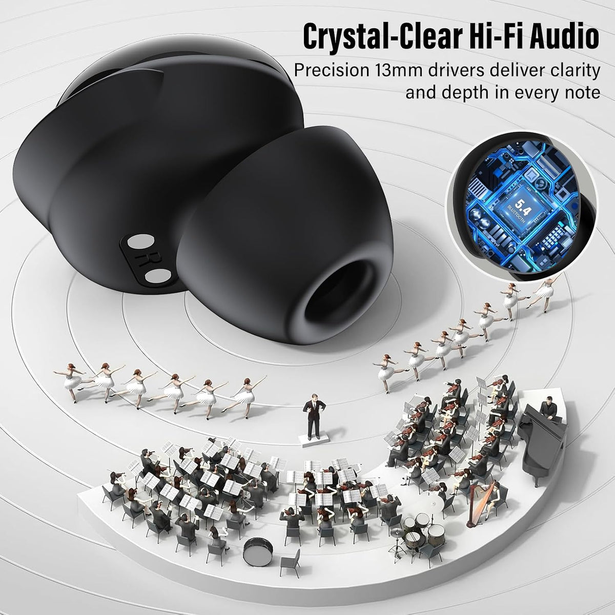 VEKJ Sleep Earbuds Bluetooth 5.4, 48H Smart Touch Screen in Ear Ear Buds, 2025 Mini Sleep Headphones Small Design for Side Sleepers, 5 EQ Modes, Clear Calls, IPX7 Waterproof in Ear Earphones