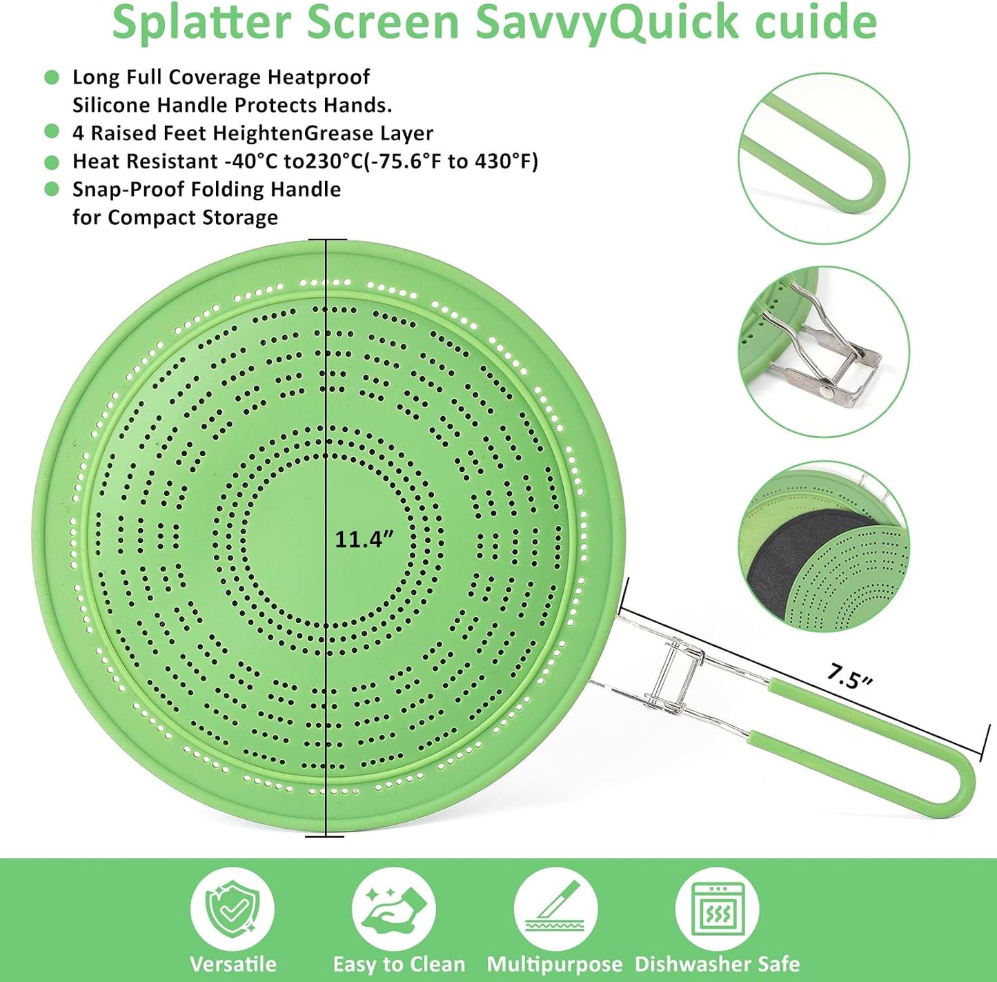 Silicone Splatter Screen for Frying Pan 13 Inch - Grease Splatter Guard with Foldable Handle, Dishwasher Safe & Never Rusts, Fits Most Pans for Stove Top & Bacon Cooking