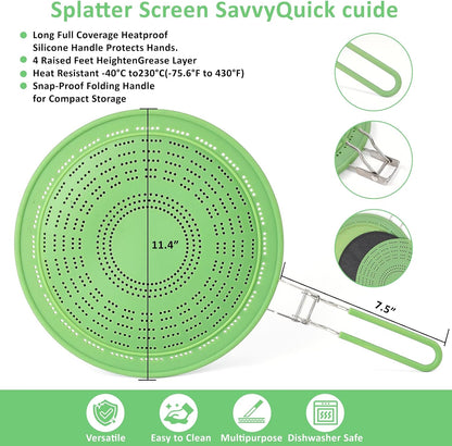 Silicone Splatter Screen for Frying Pan 13 Inch - Grease Splatter Guard with Foldable Handle, Dishwasher Safe & Never Rusts, Fits Most Pans for Stove Top & Bacon Cooking