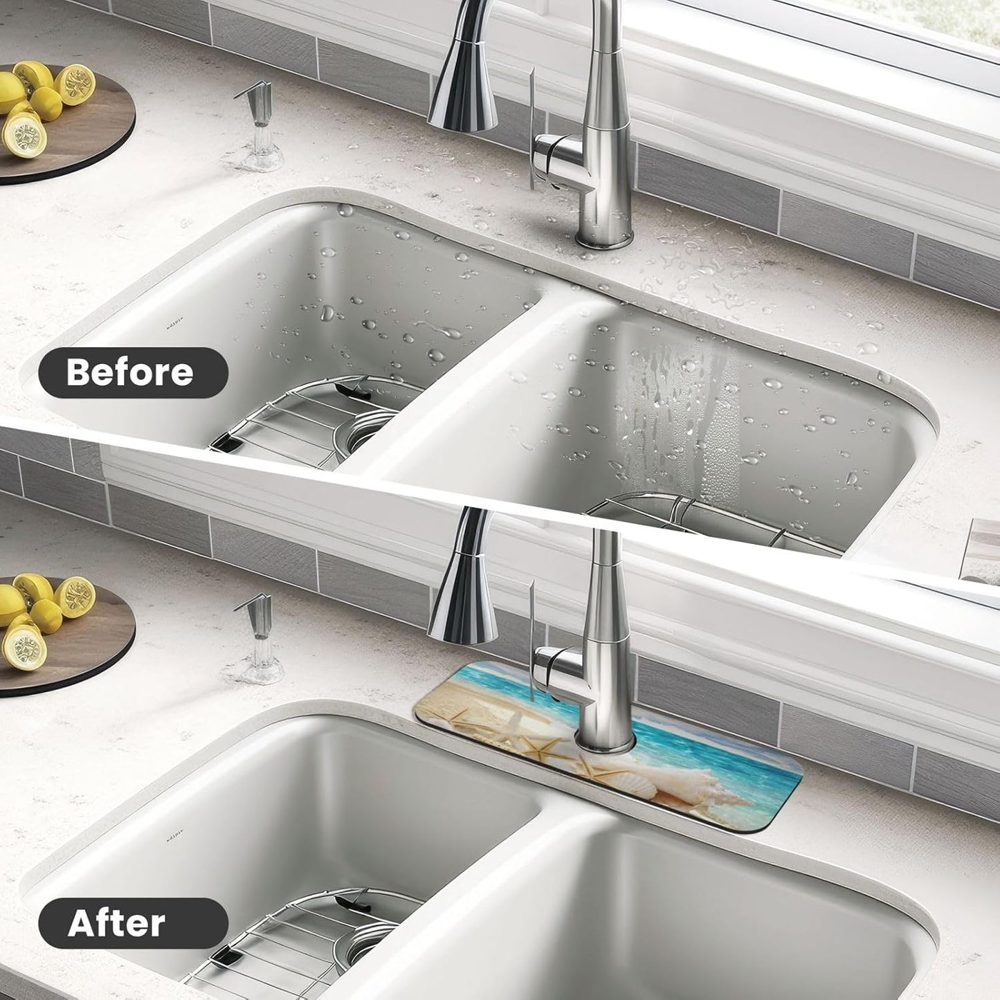 Abstract Flower Blooming Floral Watercolor Kitchen Sink Splash Guard Faucet Mat Super Absorbent Fast Drying Mat Sink Gadgets-Fast Drying Pad Sink Mat For Kitchen Bathroom (15" X 5.5" )