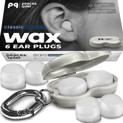 PQ Wax Ear Plugs for Sleep - 6 Silicone Wax Earplugs for Sleeping and Swimming - Gel Ear Plugs for Noise Cancelling, Ear Protection - Sleeping Earplugs with Sound Blocking (6-Pillows). Beige