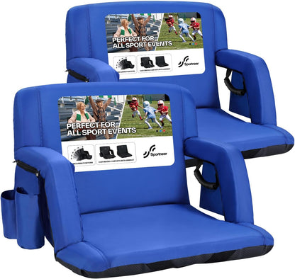 Sportneer Stadium Seats with Back Support: 2.5'' Thick Comfy Cushion 6 Adjustable Angle Bleacher Seat with Armrest - 2 Large Pockets, 2 Cup Holders Stadium Chair for Sport Events Concerts Parks