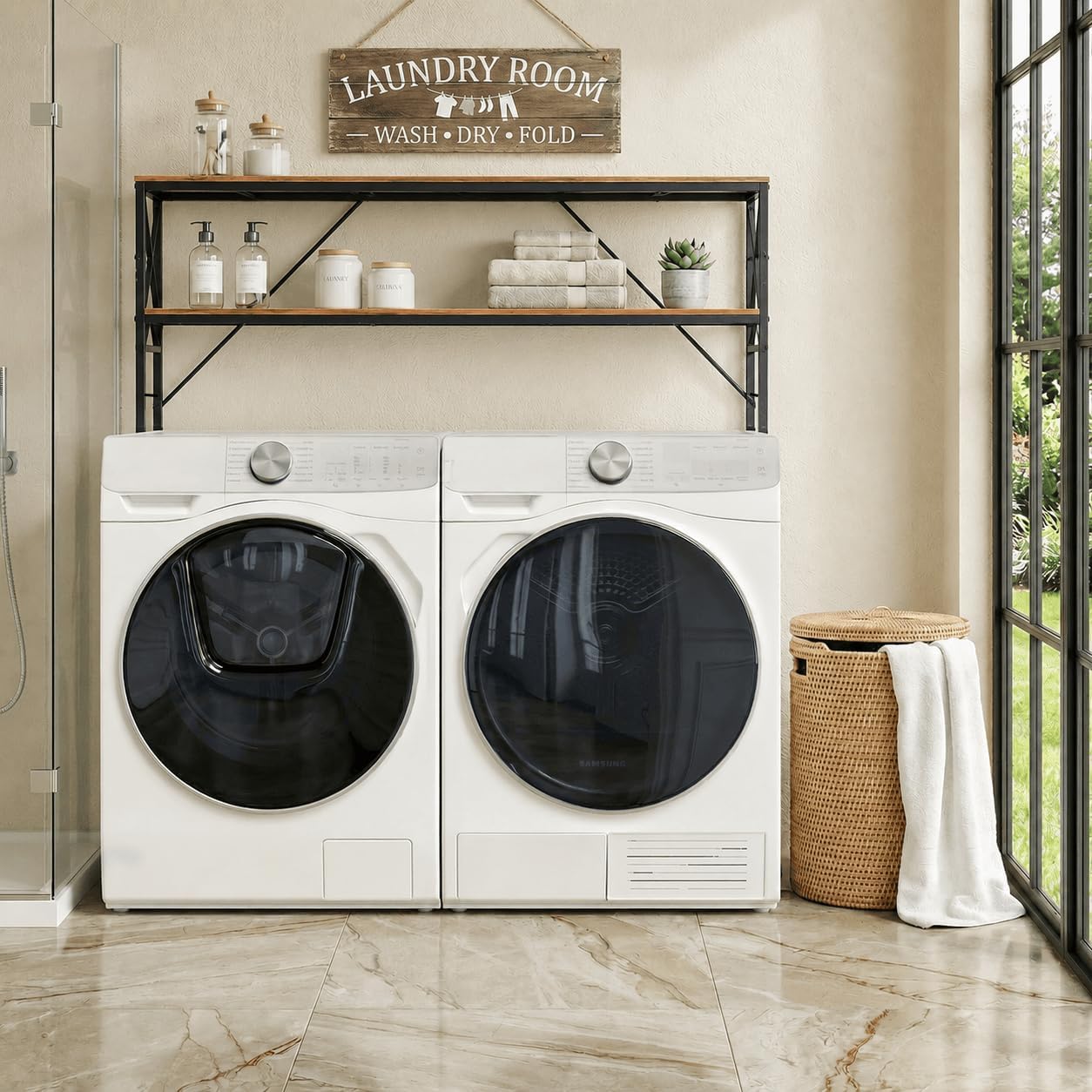 FIMELLO 2 Tiers Over Washer and Dryer Storage Shelves,Espresso Oak | Freestanding Laundry Room Standing Shelf, Laundry Room Shelves for Front & Top Load , 57.1" W x 16.1" DX 59.1 H,