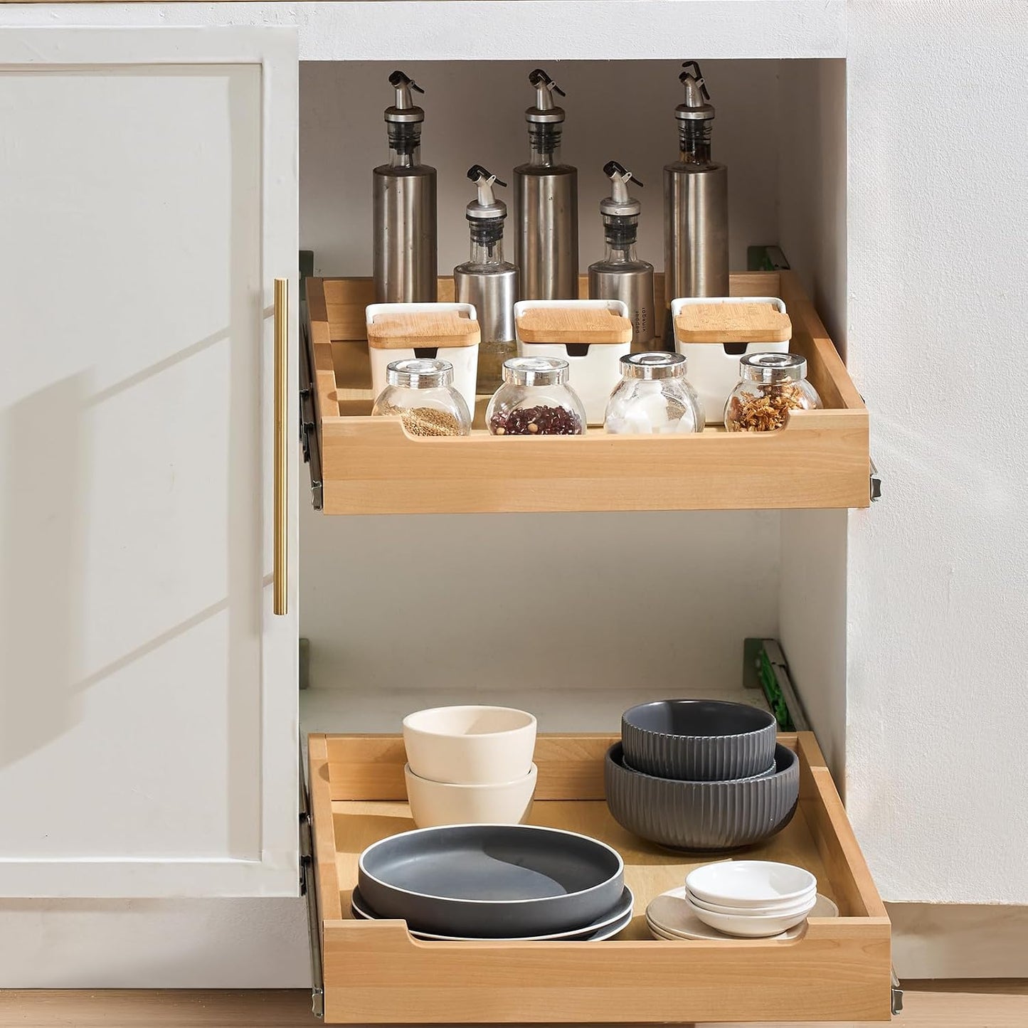 VEVOR Pull Out Cabinet Organizer, 14"W x 21"D Cabinet Drawer, Soft Close Slide out Shelf, Heavy-Duty Sliding Wood Drawer, Bottom Mount Size（14.5"W x 23"D）and Side Mount Size（15"W x 23"D） | Heavy-Duty Sliding Shelf with Bottom or Side Mounting for