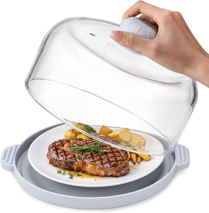 2 in-1 Glass Microwave Cover for Food-10.23” Tempered Glass Microwave Splatter Cover & Food Grade Silicone Tray with Anti-Scald Handles,Tall Glass Plate Guard with Vent Holes-BPA Free,Dishwasher Safe