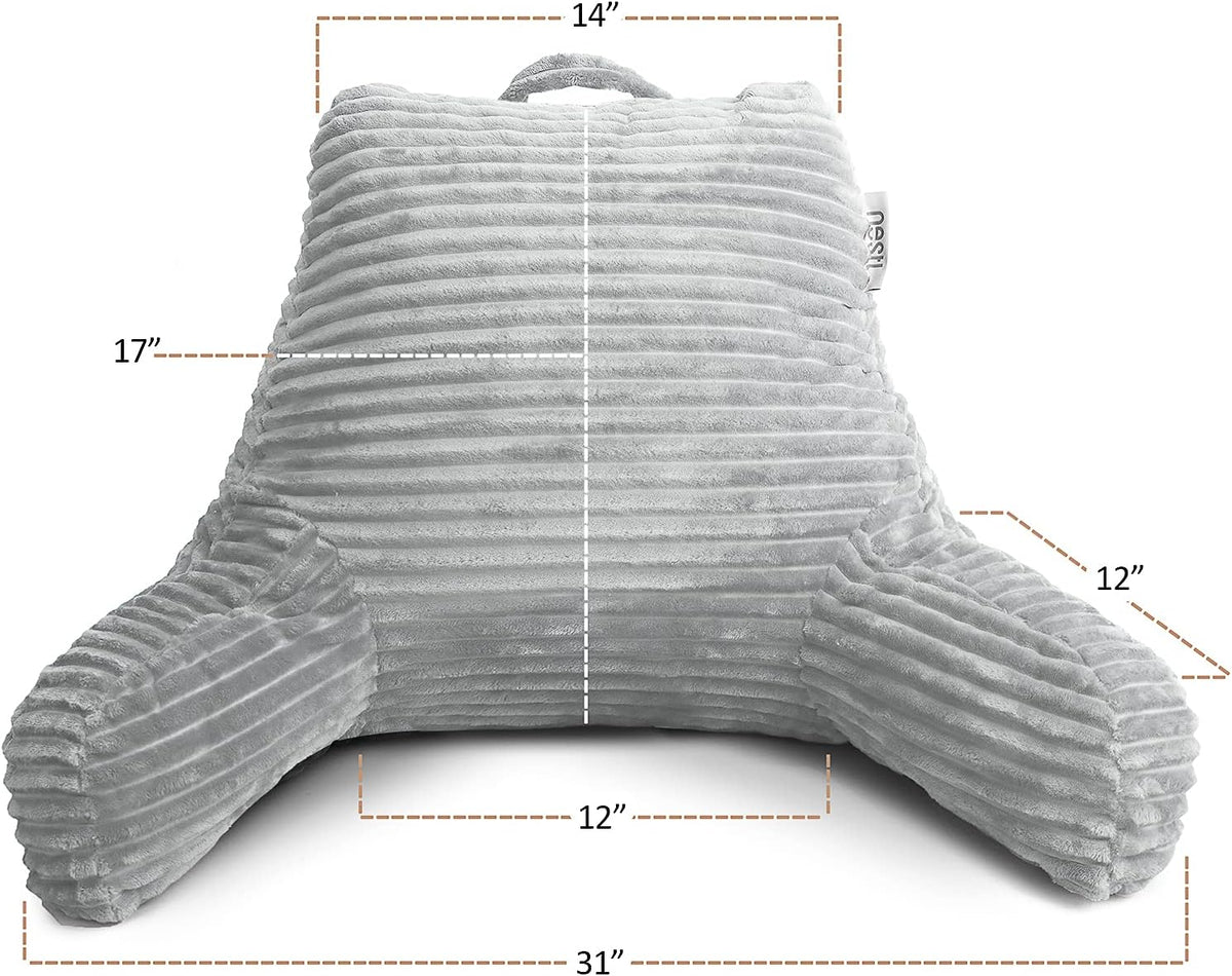 Hearth & Harbor Reading Pillow for Bed Adult – Back Pillow for Sitting in Bed, Standard Bed Pillows for Sitting Up in Bed, Foam Bed Chair Pillow, Stone Blue Bed Rest Pillow
